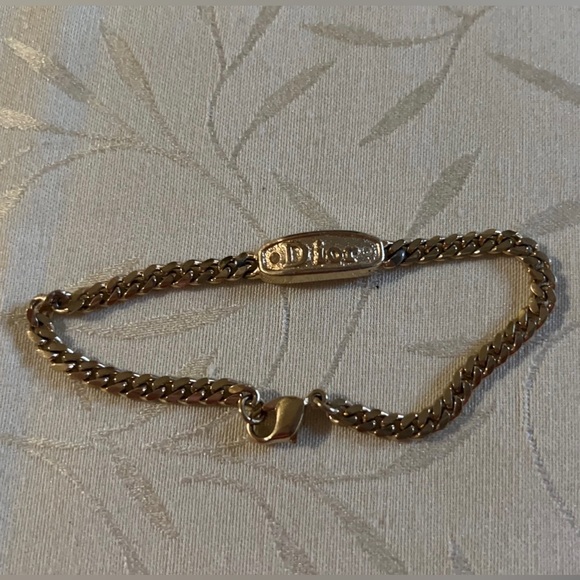 Christian Dior Gold Crystal Logo ID Tag Bracelet - Picture 1 of 9